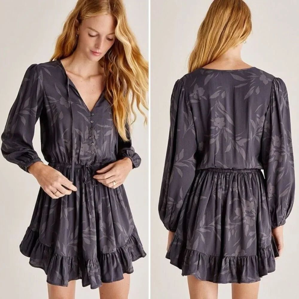 Z Supply Camila Mini Dress Shadow Grey Floral L